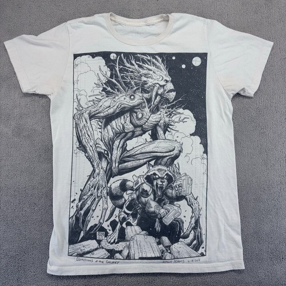 Marvel's Guardians of the Galaxy Shirt Mens Small White Groot and Rocket Raccoon